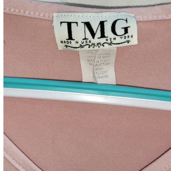 TMG New York Blush Pink Tie-Front Short Sleeve Blouse Size Medium - Picture 4 of 4